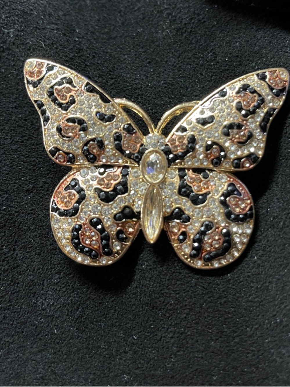 Gold and Black Crystal Butterfly Brooch - Women Jewelry